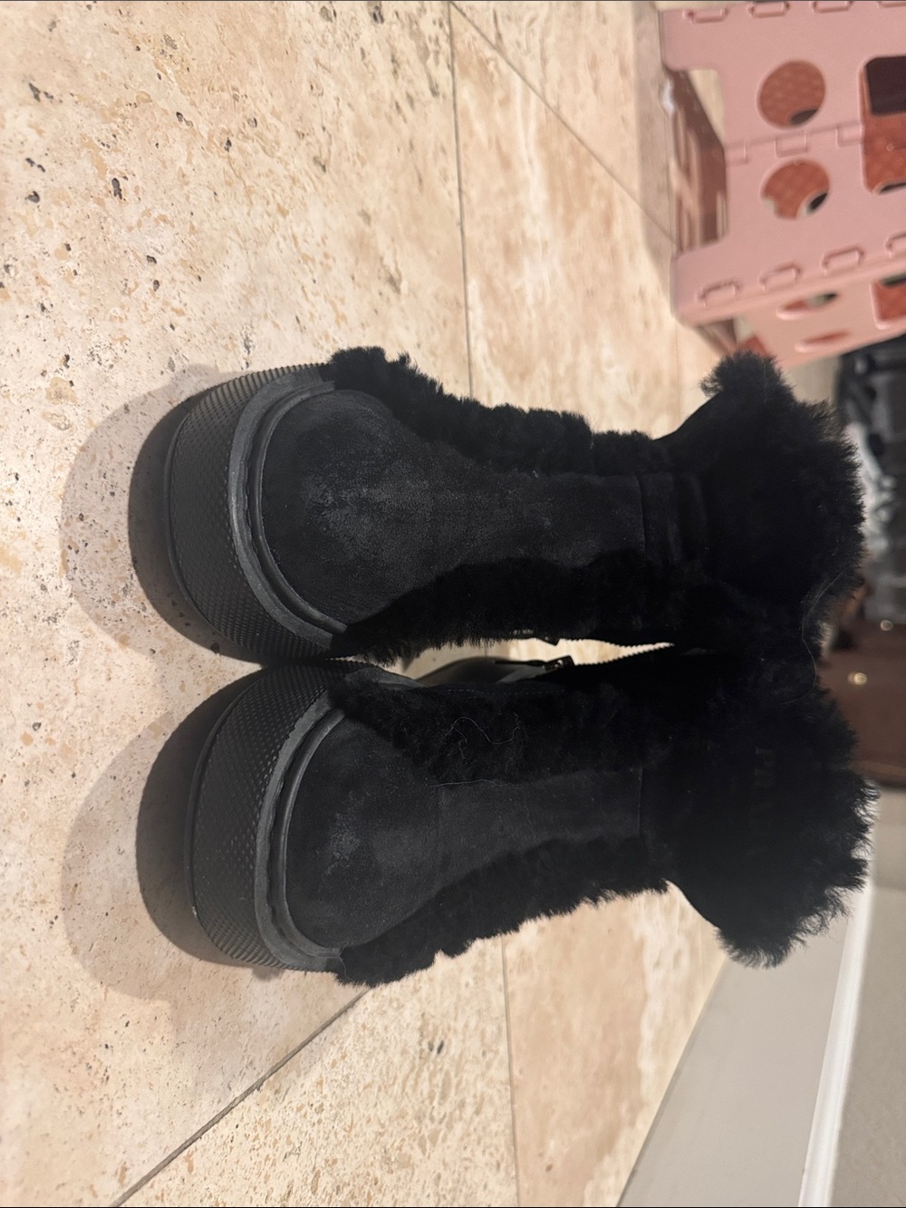 Prada Black Faux Fur Platform Winter Boots - Women
